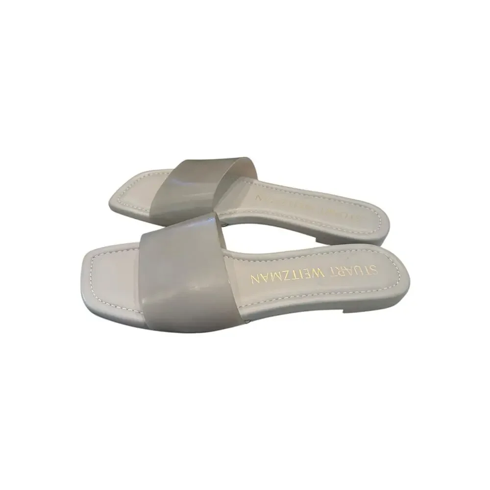 Stuart Weitzman Gray Square Toe Leather Slide Sandals Women’s 6.5B EU 37